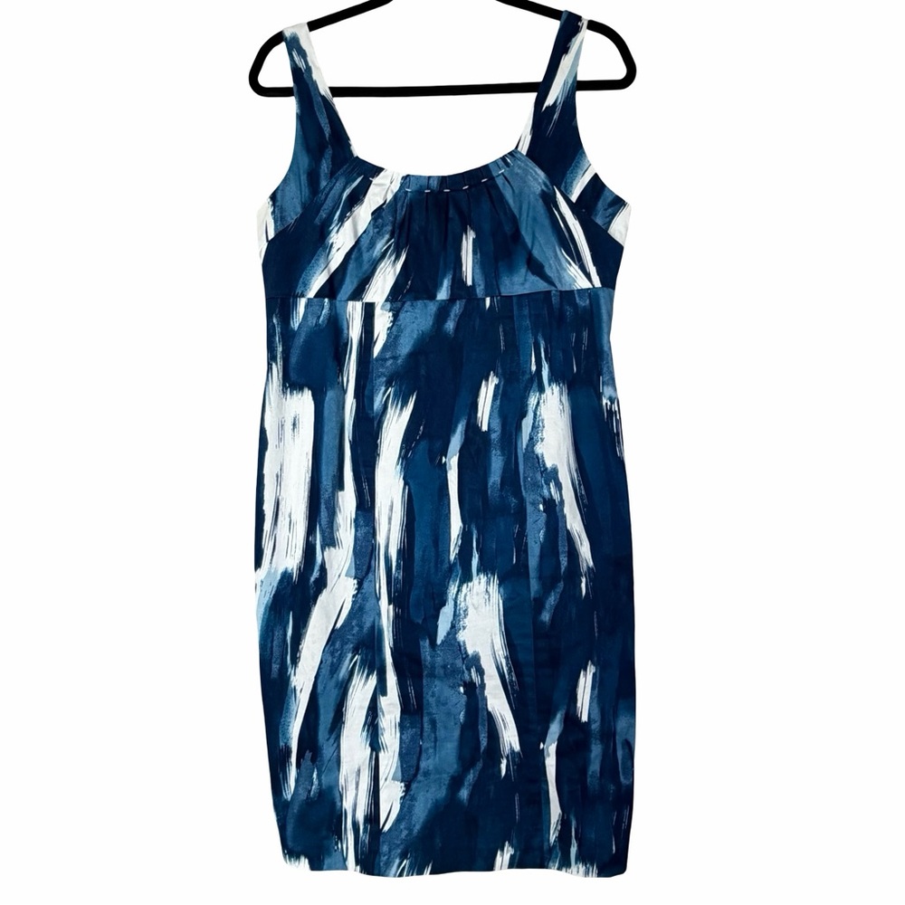 Calvin Klein Sleeveless Brushstroke Watercolor Blue Sheath Dress Size 12